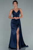 Verlobungskleid Lang Satin Marineblau ABU2495
