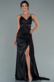 Verlobungskleid Lang Satin Schwarz ABU2495