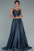 Anthrazit Abendkleid Satin Lang ABU1601