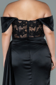 Kleider in Großen Größen Lang Satin Schwarz ABU2371