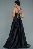 Abendkleid Lang Satin Schwarz ABU2583