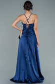 Marineblau Abendkleid Satin Lang ABU1843