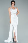 Abendkleid Lang Satin Weiß ABU2592