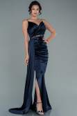 Abendkleid Lang Satin Marineblau ABU2592
