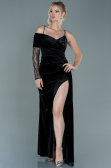 Abendkleid Lang Samt Schwarz-Gold ABU2605