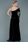 Abendkleid Lang Samt Schwarz-Gold ABU2605