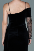 Abendkleid Lang Samt Schwarz-Gold ABU2605