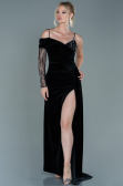 Abendkleid Lang Samt Schwarz-Silber ABU2605