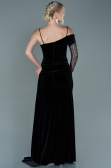 Abendkleid Lang Samt Schwarz-Silber ABU2605