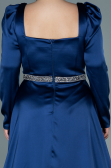 Abendgarderobe in Großen Größen Lang Satin Marineblau ABU2684