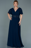 Abendgarderobe in Großen Größen Lang Chiffon Marineblau ABU2755