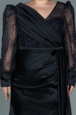 Kleider in Großen Größen Lang Satin Schwarz ABU2759