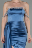 Indigo Abendkleid Satin Lang ABU2618