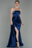 Marineblau Abendkleid Satin Lang ABU2618