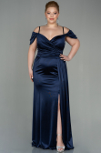 Kleider in Großen Größen Lang Satin Marineblau ABU2855