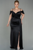 Kleider in Großen Größen Lang Satin Schwarz ABU2855