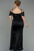 Kleider in Großen Größen Lang Satin Schwarz ABU2855