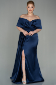 Kleider in Großen Größen Lang Satin Marineblau ABU2873
