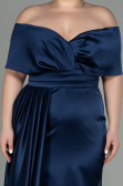 Kleider in Großen Größen Lang Satin Marineblau ABU2873