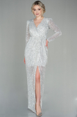 Abendkleid Lang Schuppig Beige ABU2859