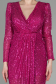 Abendkleid Lang Schuppig Fuchsie ABU2859