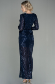 Abendkleid Lang Schuppig Marineblau ABU2859