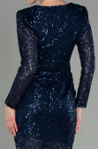 Abendkleid Lang Schuppig Marineblau ABU2859