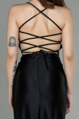 Schwarz Abschlusskleid Satin Lang ABU2800