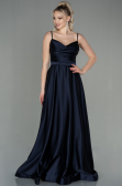 Dunkles Marineblau Abendkleid Satin Lang ABU1601