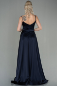 Dunkles Marineblau Abendkleid Satin Lang ABU1601