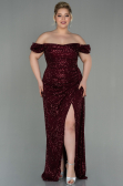 Kleider in Großen Größen Lang Schuppig Weinrot ABU2973