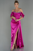 Fuchsie Abendkleid Satin Lang ABU2661