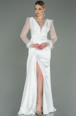 Abendkleid Lang Satin Weiß ABU3080