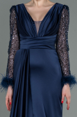 Abendkleid Lang Satin Marineblau ABU3080