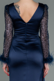 Abendkleid Lang Satin Marineblau ABU3080
