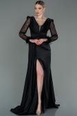 Abendkleid Lang Satin Schwarz ABU3080