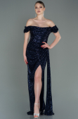 Abendkleid Lang Schuppig Marineblau ABU2987