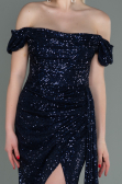 Abendkleid Lang Schuppig Marineblau ABU2987