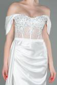 Weiß Abendkleid Satin Lang ABU2087