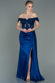 Azurblau Abendkleid Satin Lang ABU2374