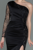 Abendkleid Lang Satin Schwarz ABU3162