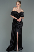 Schwarz Abendkleid Satin Lang ABU2893