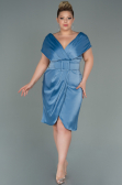 Abendgarderobe in Großen Größen Midi Satin Indigo ABK1499