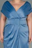 Abendgarderobe in Großen Größen Midi Satin Indigo ABK1499