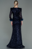 Abendkleid im Meerjungfrau-Stil Lang Schuppig Marineblau ABU3177