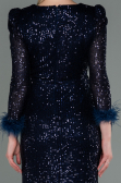 Abendkleid im Meerjungfrau-Stil Lang Schuppig Marineblau ABU3177