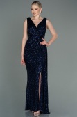 Abendkleid Lang Schuppig Marineblau ABU3201