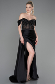 Abendkleid Lang Satin Schwarz ABU2087