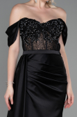 Abendkleid Lang Satin Schwarz ABU2087