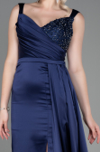 Abendkleid Lang Satin Marineblau ABU3235